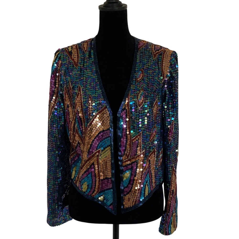 Vtg Jack Bryan Sequined‎ Beaded Topper Jacket Size Medium Event Phoenix Rising